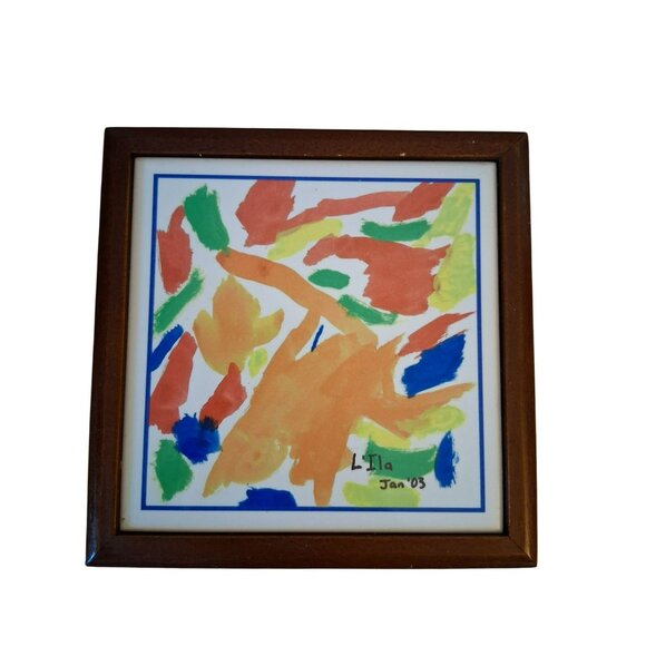 Handcrafted Wooden Trinket Box With Abstract Painted Tile Lid Artist Signed Lila - Picture 2 of 9